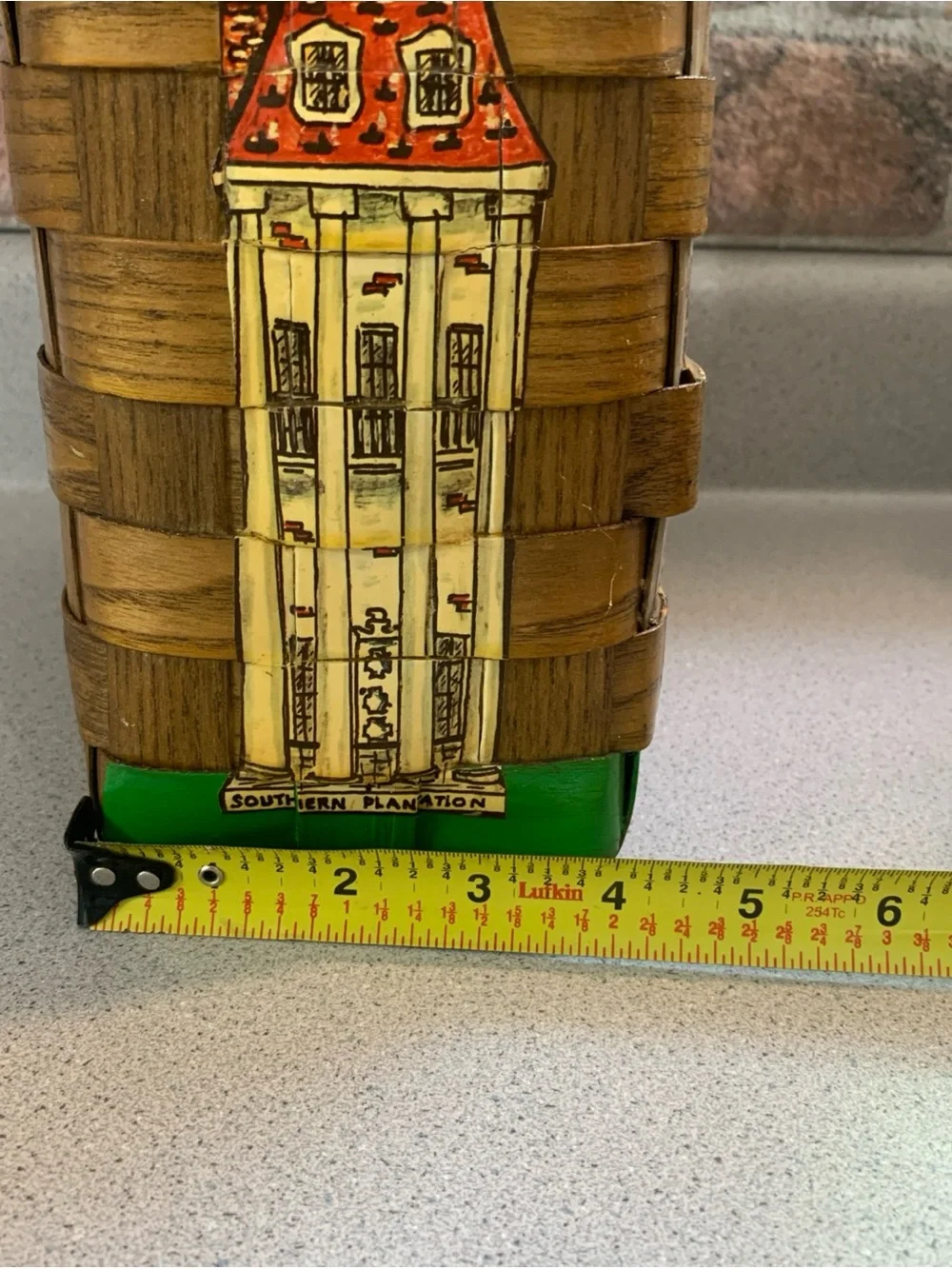 New Orleans Wicker Basket with Painted Streetcar Design - Brown & Green signed